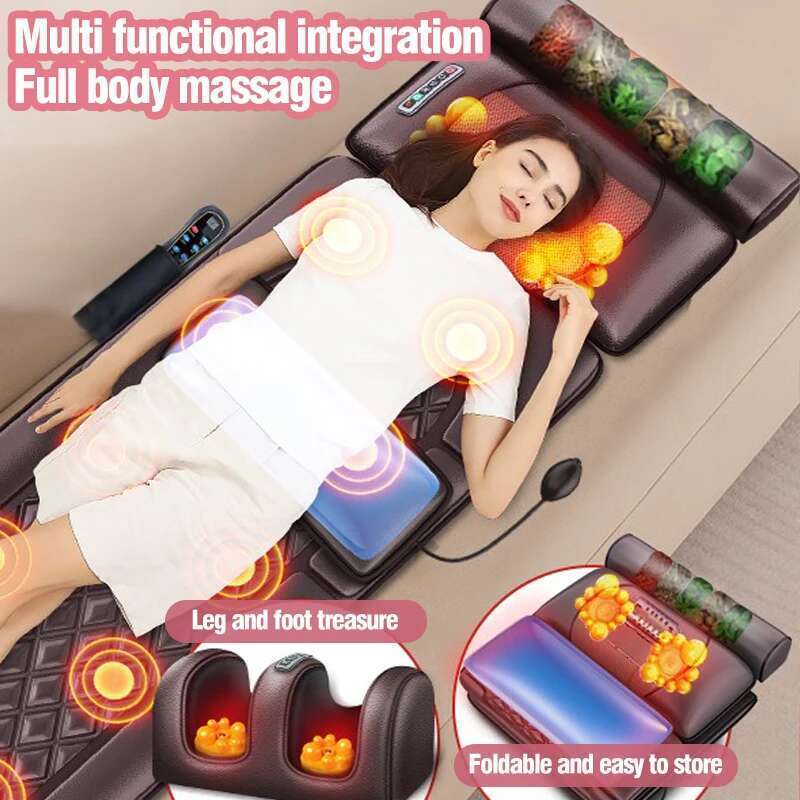 Leg Foot Massage Mattress, 10 Motors Vibration, Moxibustion, 12V Heating Kneading, 3-Time Settings, Neck & Back Stress Relief