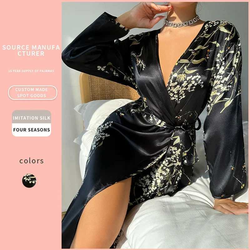 Sexy Women Night Robe V-Neck Sexy Silk Robe With Belt Short Satin Kimono Robe Sleepwear Bathrobe Bridesmaid Dressing Gown C251115