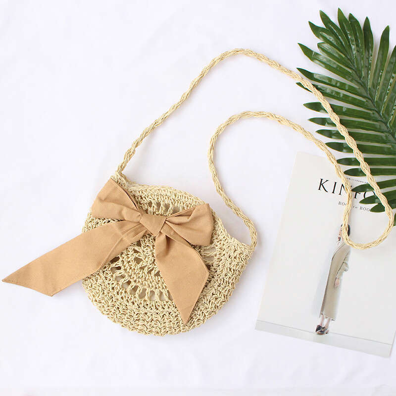 Handmade Beach Bag Grass New Product Single Shoulder Crossbody Beach Woven Japanese Hansen Women's Artistic Simple Bow Small Bag Kq2