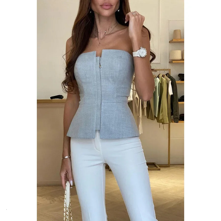 Womens SXL size springsummer fashion firstline collar slim fit top INS multicolor zipper bra comfortable and fashionable item 250414Z