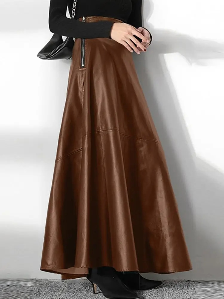 ZANZEA Womens PU Leather Maxi Leather 2023 Spring Elegant OL Long Saias Fashion Solid Faldas Casual High Waist Zipper Jupe 250324
