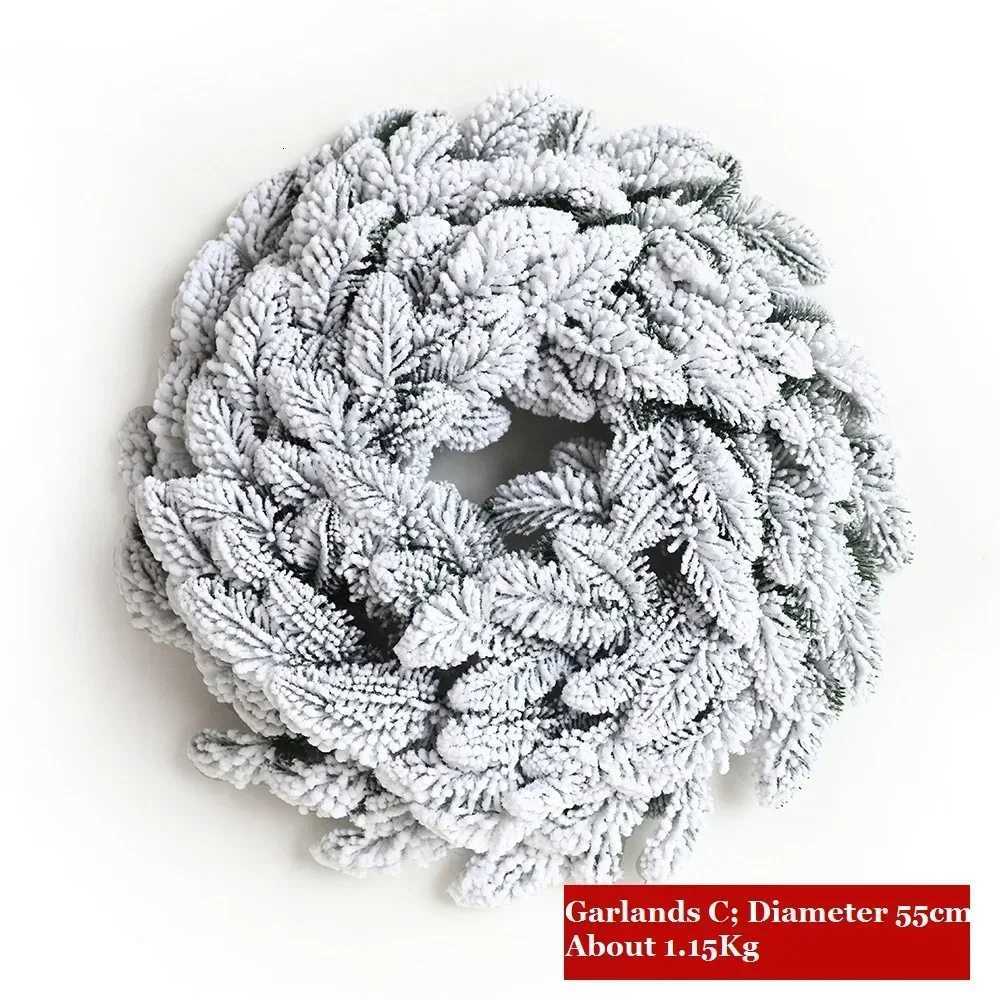 JFLEGAL Round Christmas Wreath PE Flocking Wreath Christmas Door Decoration Pendant Diameter 55/60cm Garlands Home DecorM251115