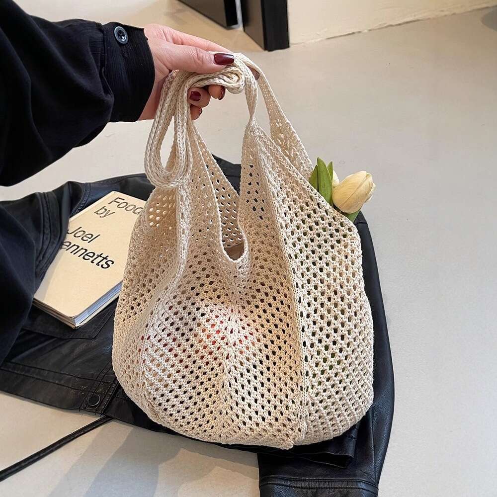Handmade Beach Bag Leisure High Capacity Cotton New Hollow Grass Woven Lazy Style Shoulder Vacation Beach Bag, Women Bag Kq2