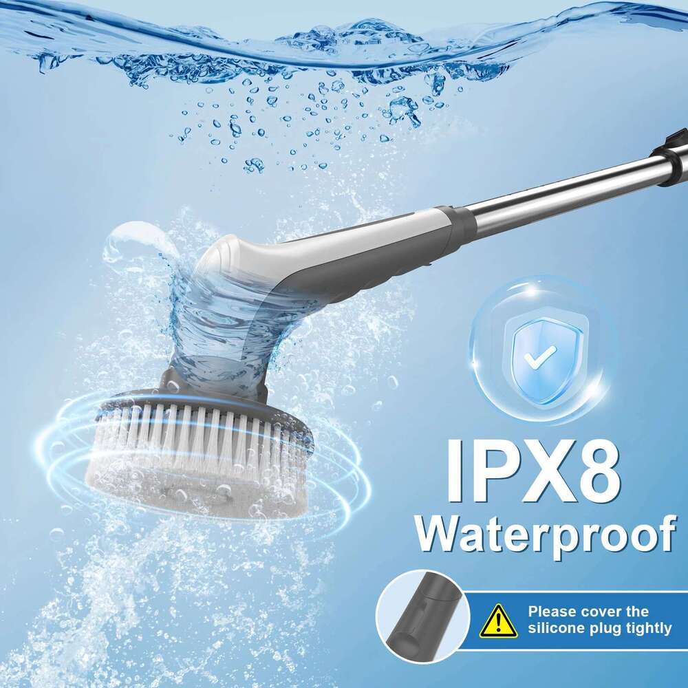 Electric Rotary Scrubber, Ipx8 Waterproof Rechargeable Power Scrubber For Cleaning Bathrooms, Showers, Bathtubs And Kitchens