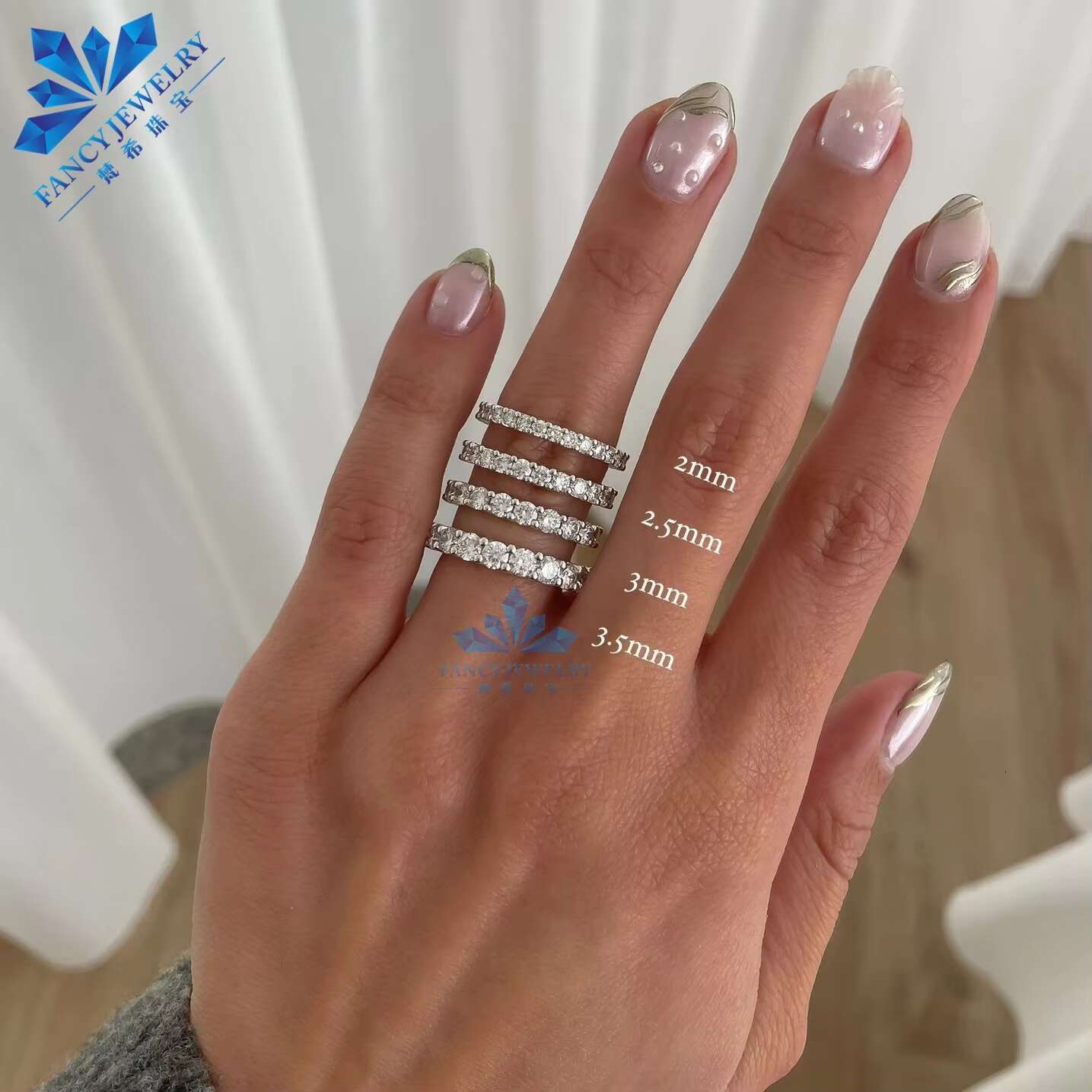3mm Round Cut Lab-Grown Diamond Wedding Band 14K 18K Gold D VS1 Diamond Full Eternity Rings Classic Style in White Gold