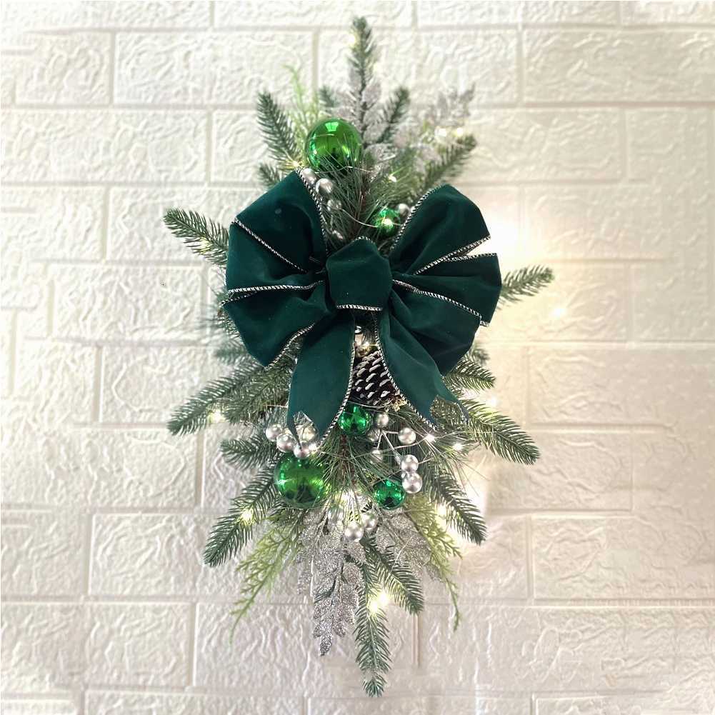 Christmas Swag Wreath Pendants without/with Light Swag Trim Garland Home Door Window Decoration Party SuppliesM251115