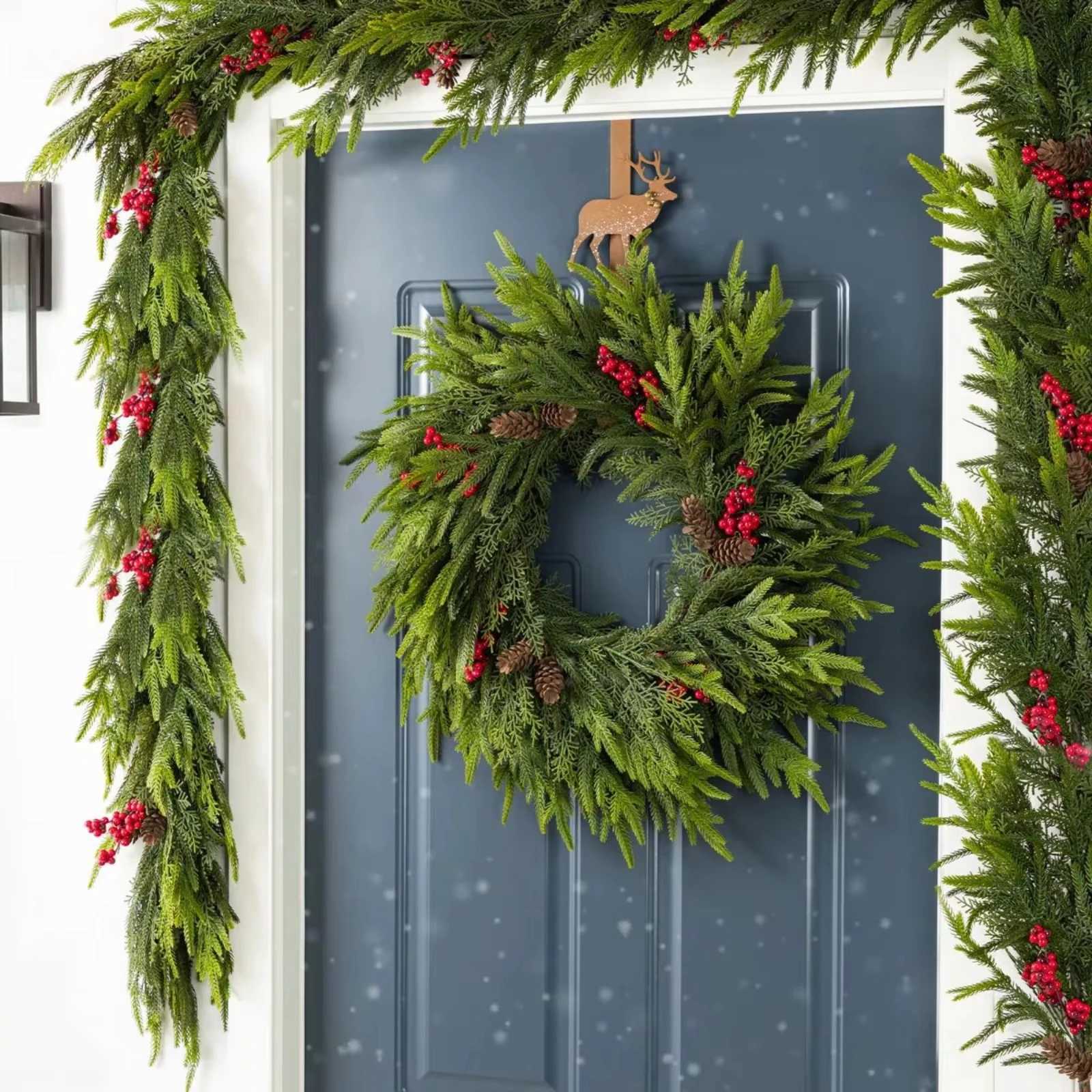 40/50/60cm Christmas Wreath Christmas Pine Branches Wreath Xmas Front Door Wreath Decoration Artificial Wreath for Wall WindowM251115