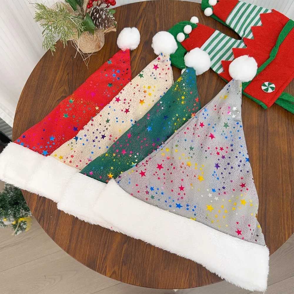 Christmas Hot Stamping Colored Star Hat Sparkling Deer Antler Bow Santa Claus Hats for Adult New Year Gift Christmas Party Decor Y251115