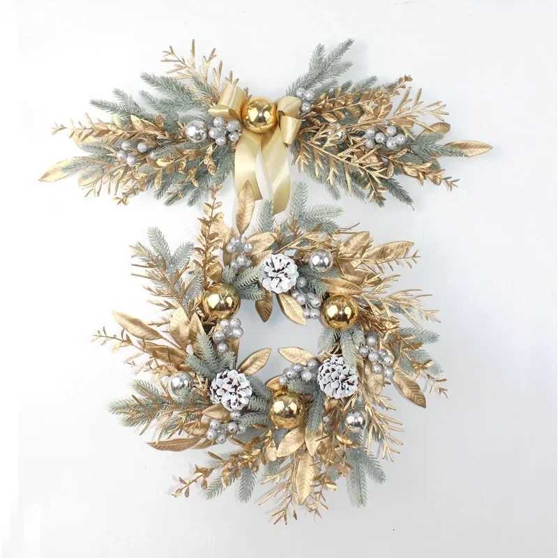 Outdoor Christmas Ornament Decor Artificial Christmas Wreath Branch Rattan Golden Garland Front Door Hanging Wall IndoorM251115