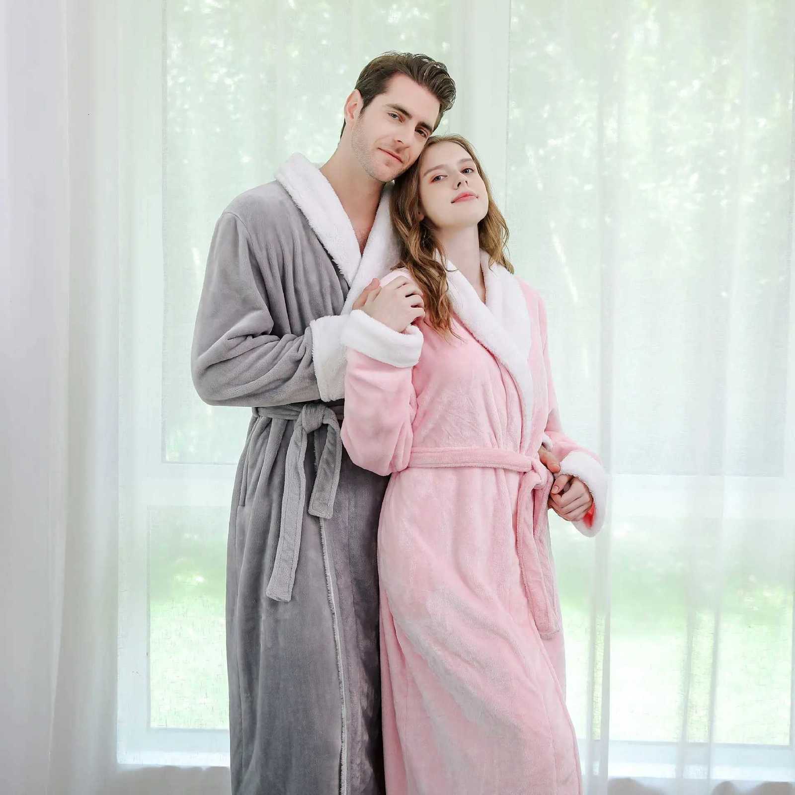 Female Autumn and Winter Warm Long Coral Velvet Thick Couple Bath Bathrobes Men Women Pajamas Shower Robe Bath Towels For Adults C251115