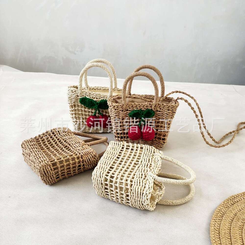 Handmade Beach Bag Straight New Hollow Cherry Grass For Women's Handheld Diagonal Cross Mini Handmade Woven Bag, Beach Bag Kq2