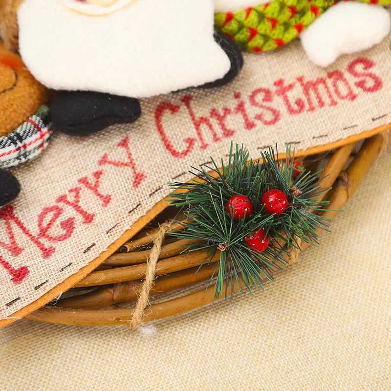 Christmas Family Window Decoration 1pc New Old Man Rattan Wreath with Cartoon Doll Design Christmas Tree Pendant Special PropsM251115