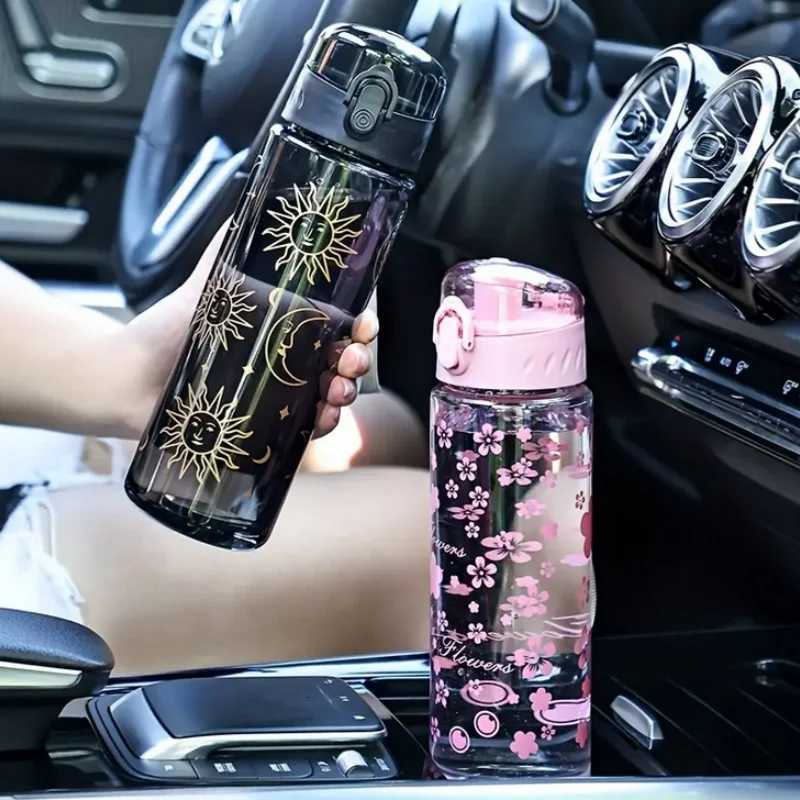 780ML Large Capacity Sports Transparent Water Bottle Leakproof Flower Plastic Drinking Bottles Outdoor Cycling Hiking Gym JugsW251114