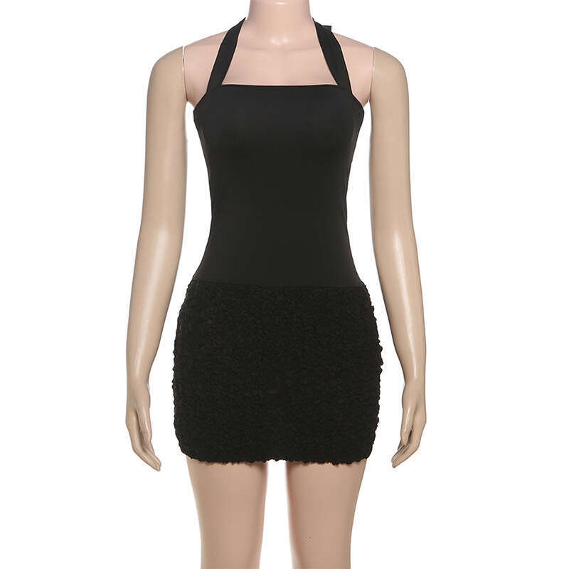 Women's Wear Summer New Women's Sexy Hot Girl Solid Color Neck Strap, Bareback Splicing, Waist Bag, Hip Short Skirt