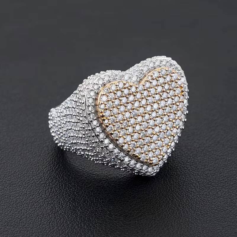 Hiphop 925 Sterling Silver Moissanite Heart ring Iced Out D Color VVS1 Moissanite Party Ring for Women