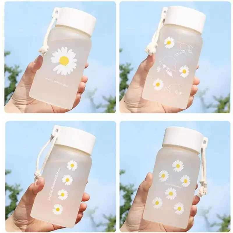 500ml Small Daisy Transparent Plastic Water Bottles BPA Free Creative Frosted Water Bottle With Portable Rope Travel Tea CupW251114