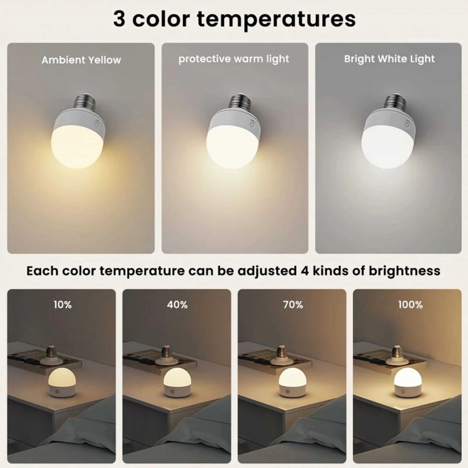 2PCS Rechargeable Light Bulbs Remote Control Battery Operated Light Bulb with Timer Dimmable 3 Color Temperatures C251115