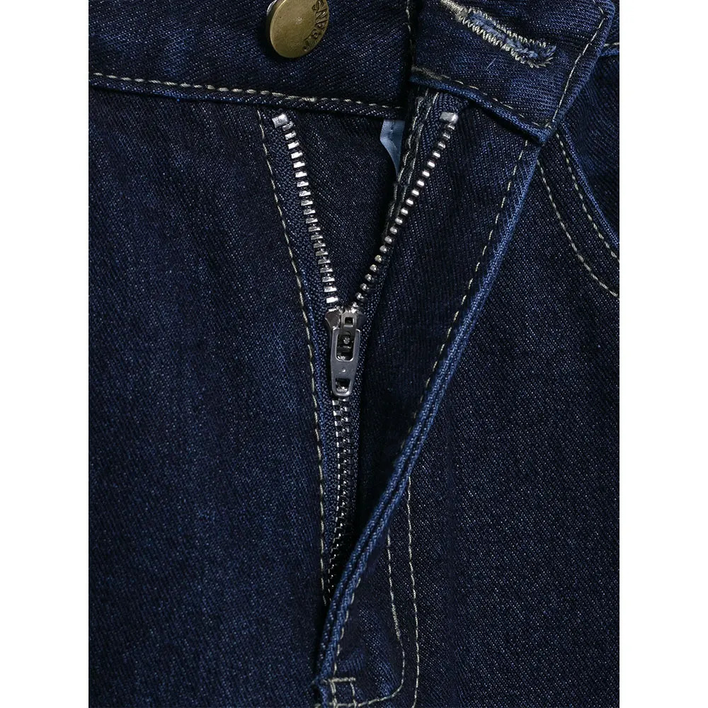 DUOPERI Womens Fashion Denim Navy Blue Straight Pants Retro Jeans High Waist Full Length Trousers 250414