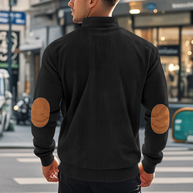 Autumn half zip men's long sleeved sweatshirt, corduroy stand collar loose pullover jacket for men