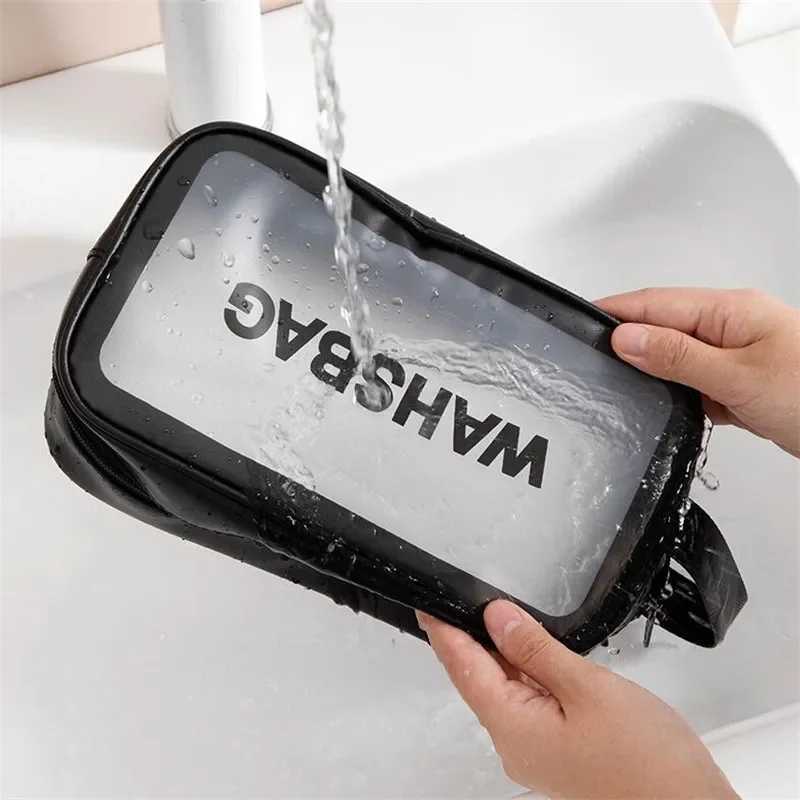 Portable makeup bag large capacity travel makeup storage bag transparent PU waterproof handbag 3-size wing bagXJ250415