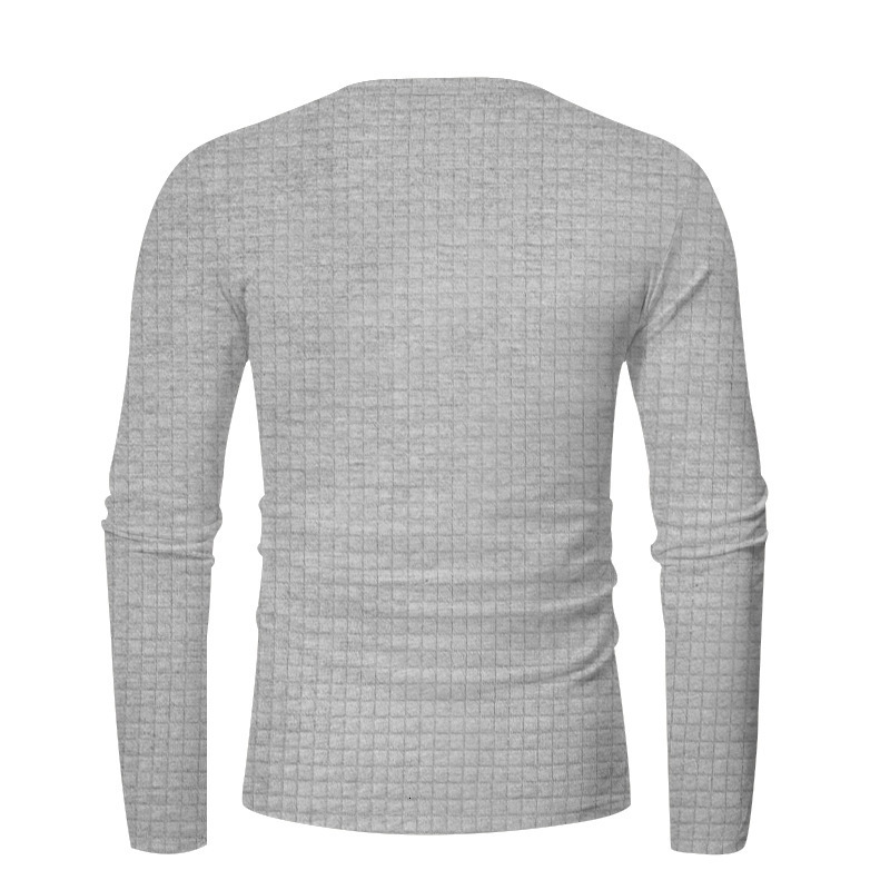 2025 Spring and Autumn Leisure Long Sleeve Jacquard Small Square Solid Color Buckle Slim Fit Patch Bag Hoodie T-shirt Sweatshirt for Men