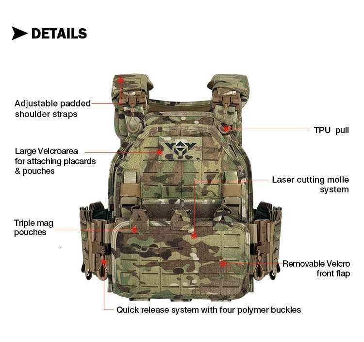 YAKEDA Plate Carrier 6094 Vest Light Weight Quick Release Laser Cutting SWAT Combat 1000D Molle Chaleco Tactical Vest XJ251114