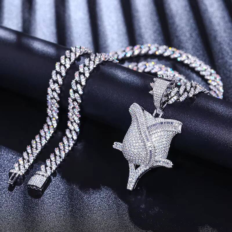 Dropshipping Moissanite Iced Out Rose Flower Pendant Pass Diamond Tester 925 Silver Men Bling Hip Hop Jewelry