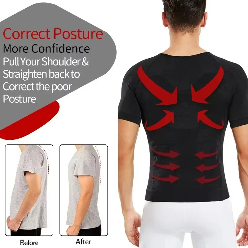 Men Body Toning T-Shirt Body Shaper Corrective Slimming Posture Belly Fat Control Compression Slim Corset Man Modeling Underwear 250415