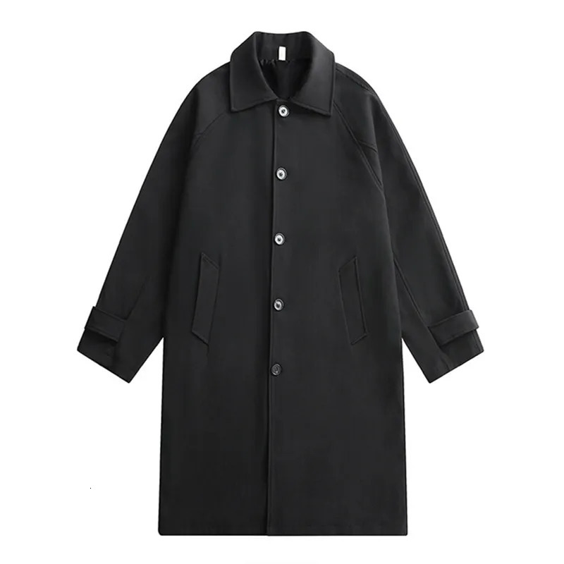 Trench mens long windproof jacket fashionable business casual loose solid Trench mens lapel jacket 250415