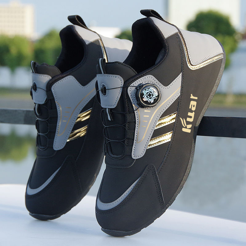 2025 New Rotating Buckle Laceless Sneakers Men's Leather Casual Versatile Outdoor Hiking Travel Shoes plus size 39-46
