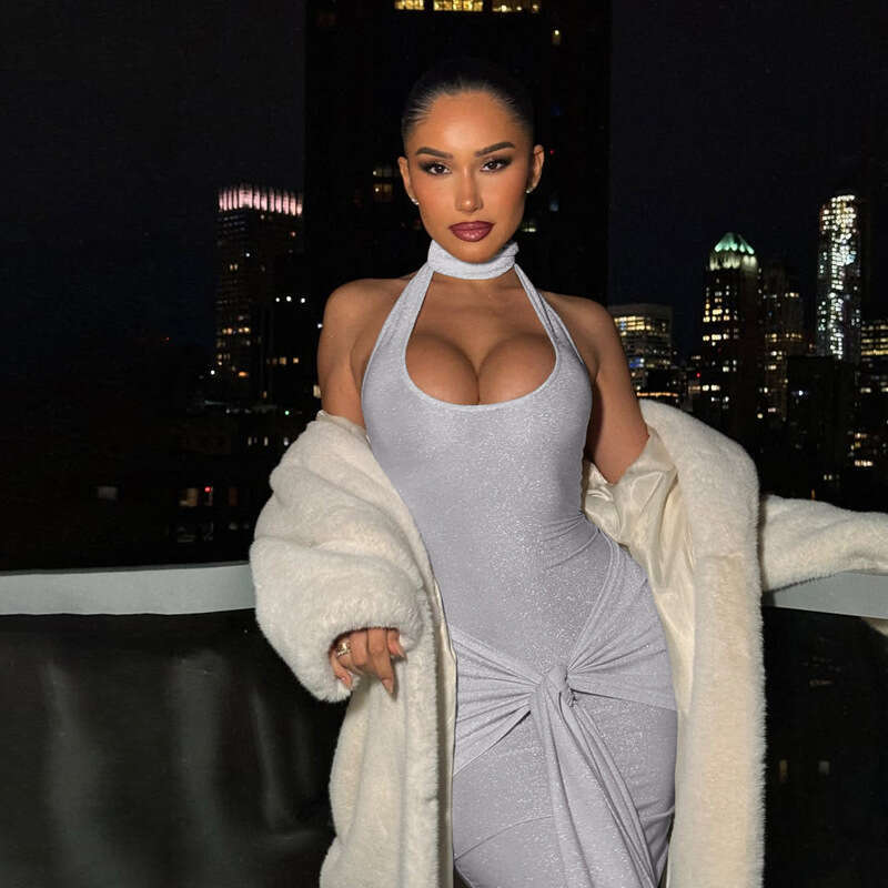 Women's Wear New Spring Women's Spicy Girl Hanging Neck Strap Naked Back Sexy Tight Hip Package Long Dress