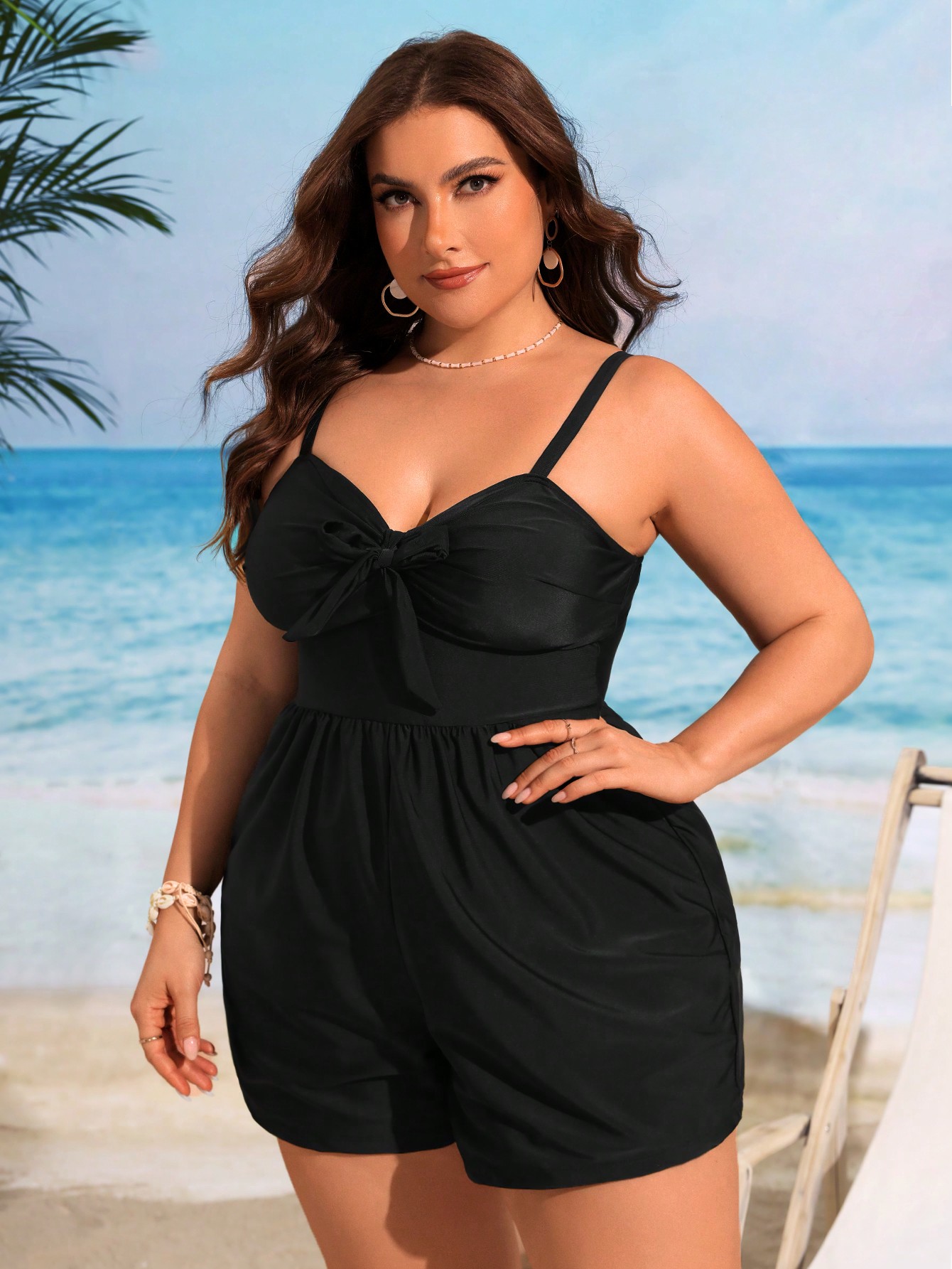 Women 2025 Plus Size Swimsuits with Brief Tankini Bathing Suit Tie Front Ruched Padded Swim Wear with Pockets