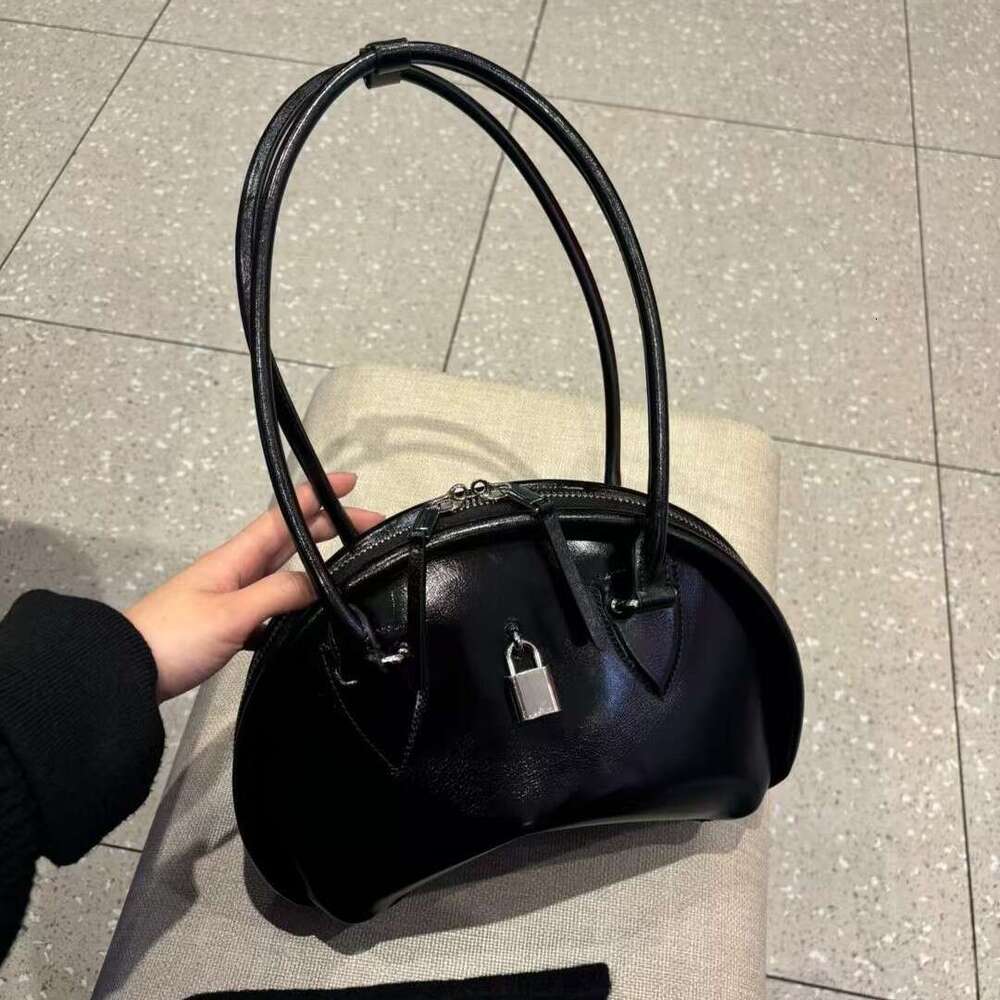 Mm Women's Bags Lock Up Bowling For Women New Model, Top Layer Cowhide Single Shoulder Underarm Bag, Niche Design, Genuine Leather Women's B