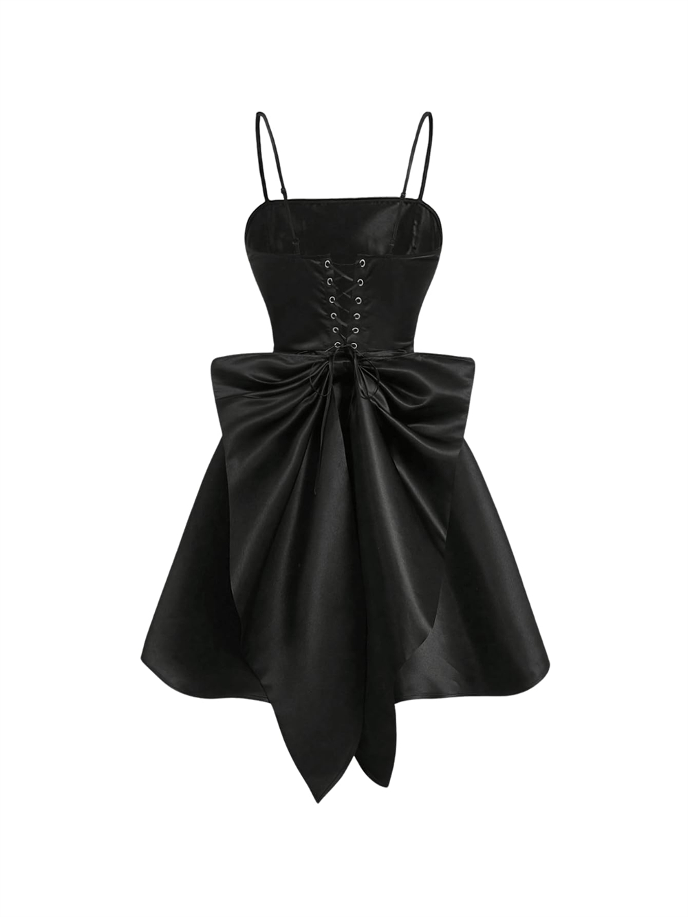 Black Short Homecoming Dresses Big Bow Spaghetti Satin Strapless Lace-up A-Line Plus Size Formal Occasion Cocktail Prom Party Graudation Gowns HD02