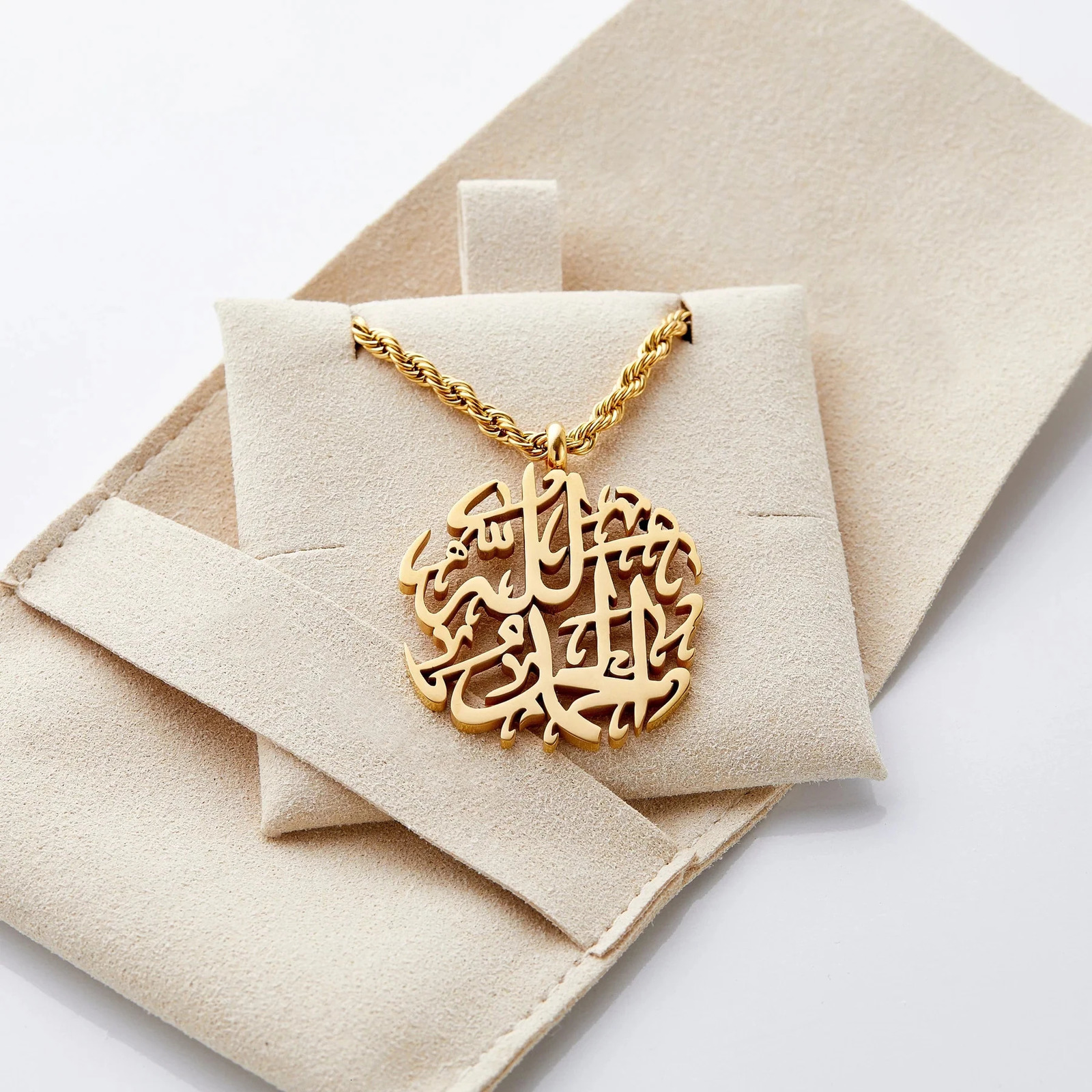 Alhamdulillah Token Car Hanger personality Arabic Calligraphy Necklace Stainless Steel Pendants Islam Muslim Religious Jewelry 250414