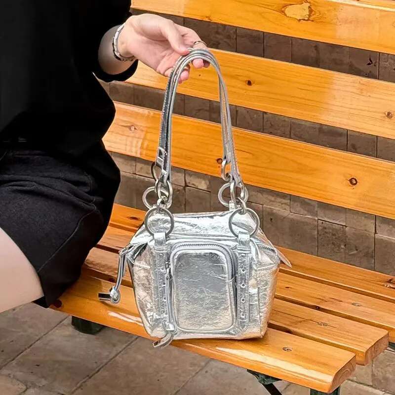 Retro Motorcycle Style Bucket Bag Oil Wax Leather Casual Single Shoulder Crossbody Handbag Wallet Ladies Coin Purse