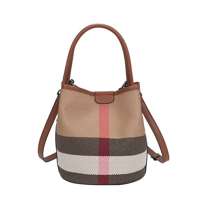 2025 New High-End Plaid Leather Bucket Baozi Mother Fashionable And Versatile Women's Bag, Hand-Held Single Shoulder Diagonal Cross Bag