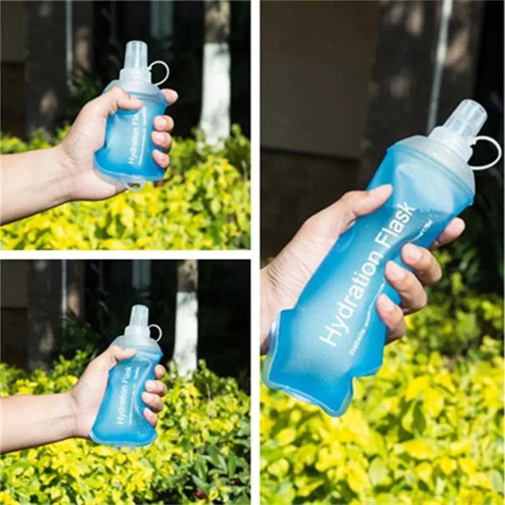 Portable TPU Folding Water Bottle Water Bag Blue Collapsible Water Bottle Soft Flask Hydration Pack 500ML 250ML 150MLW251114