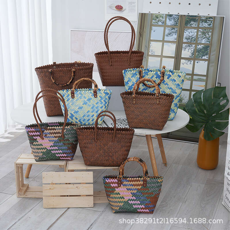 Handmade Beach Bag 2024 New Forest Series Woven Large Capacity Simple Women's Stylish Handheld Shopping Beach Bag Kq2