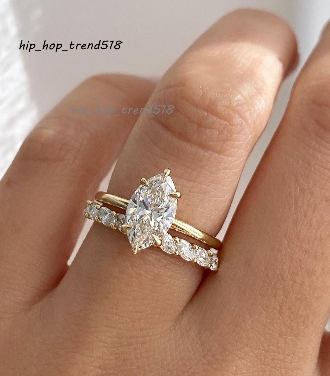 Cheap Simple G14k Yellow Gold AU585 Stackable Ring Sets Wedding 6x12MM 2CT Marquise Shape Moissanite Rings for Women