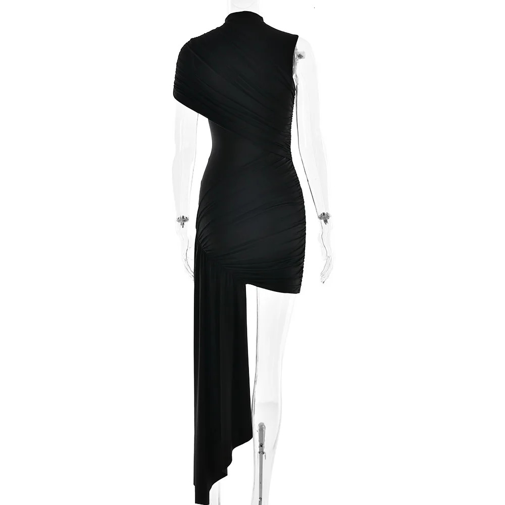 Summer Fashion Cocktail Party Dress Women Sexy Pleated Single Sleeve Irregular Slim Fit Dress Women 250415