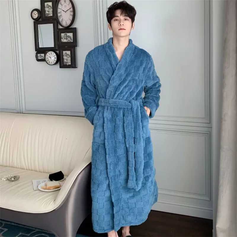 Autumn Winter Flannel Couple Home Clothes Simple Sweet Comfortable Sexy Warm Long Nightgown Mens Robe Coral Fleece Bathrobe C251115