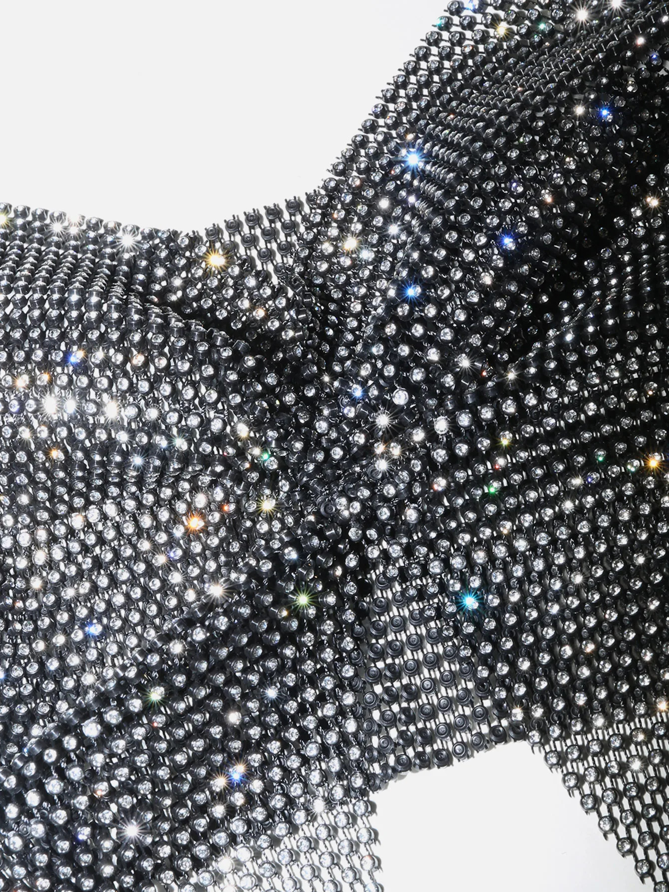 Summer Women Elastic Fishnet Crop Top Glitter Rhinestone Mesh Fine Flash Shoulder Strap V Neck Tank Top Rave Festival Camisole 250415