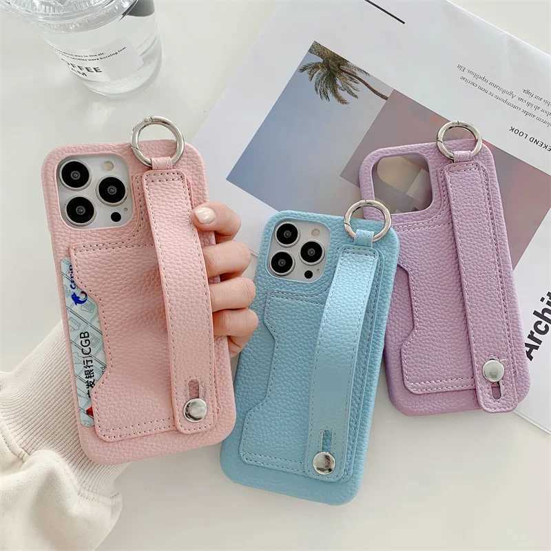 Cute Card Slot Bag Wristband Phone Holder Case For iPhone 14 13 12 11 Pro Max X XR XS Max 7 8 Plus Soft Leather Cover Stand Ring J251202