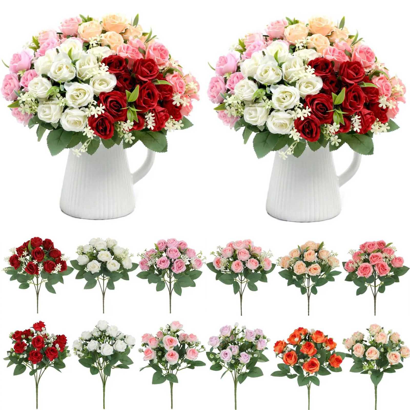 30cm Rose Artificial Flowers Bouquet Silk Fake Flower for Home Decor Garden Wedding Bride Decoration Outdoor Table Vase OrnamentM251115