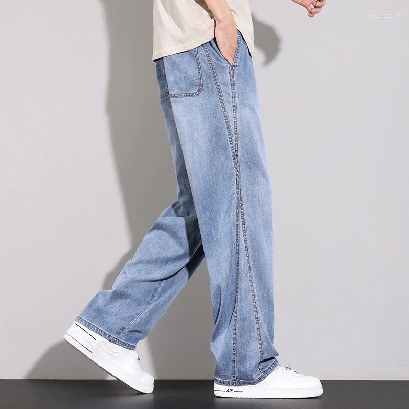 Men's Jeans Summer Thin Casual Comfortable Stretch Waist Lyocell Fabric Fashion Korean Soft Trousers Male Vintage Denim Pants