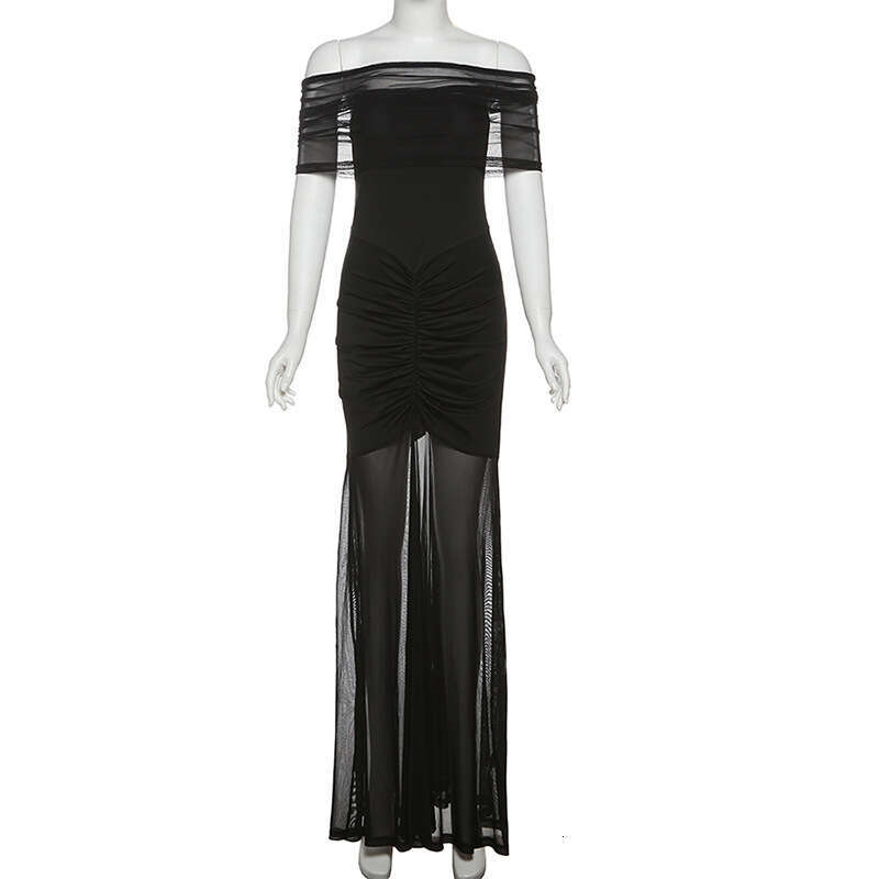 Women's Wear Spring New Women's Clothing Elegant Style One Piece Neck Strapless Patchwork Pleated Hip Hugging Jumpsuit Long Skirt