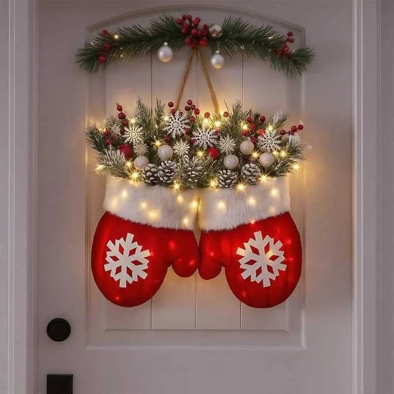 2025 Christmas Garland Creative Glove Shaped Simulated Flower Wreath Window Door Gate Decoration Door Sign Xmas Party DecorationM251115