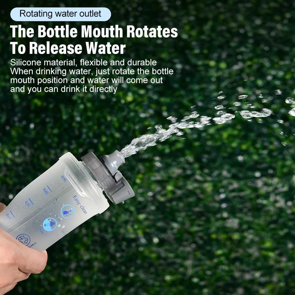 1L Folding Water Bottle TPU BPA-Free Collapsible Soft Flask Outdoor Sport Hiking Camping Running Portable Soft Water BottleW251114