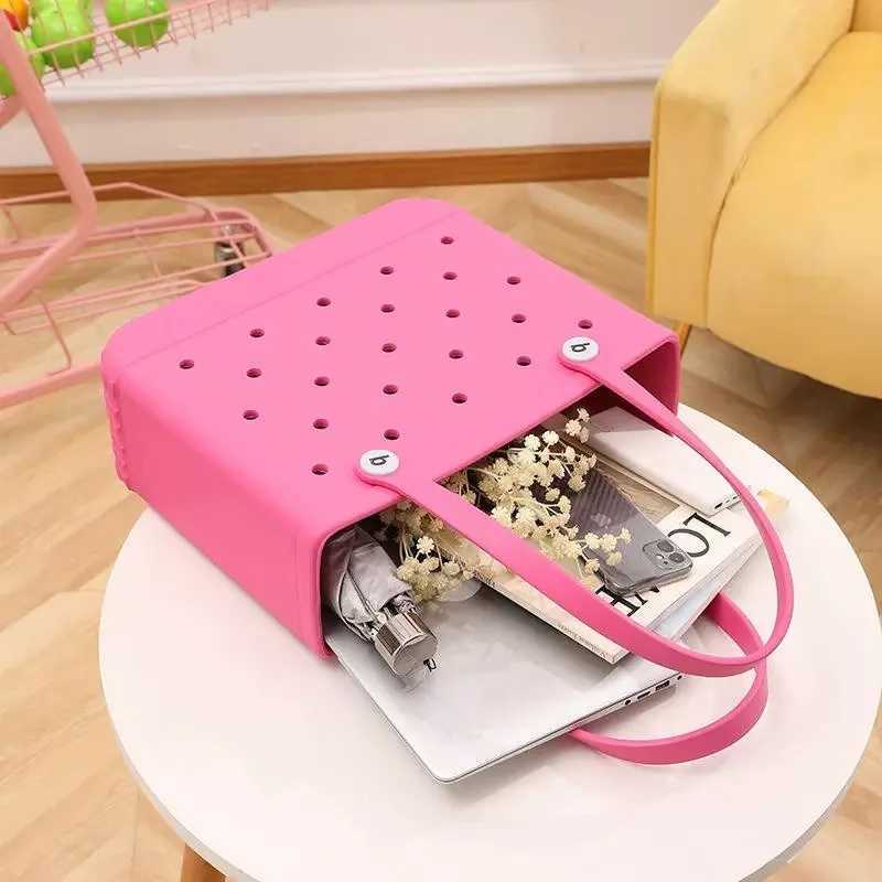 Medium sized beach bag waterproof picnic handbag storage basket EVA washable shopping shoulder bag womens handbag family organization W250415